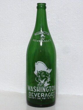 Vintage 1967 Green WASHINGTON BEVERAGES 1 Pint 14 FL.Ozs. (30 Ozs.) SODA BOTTLE
